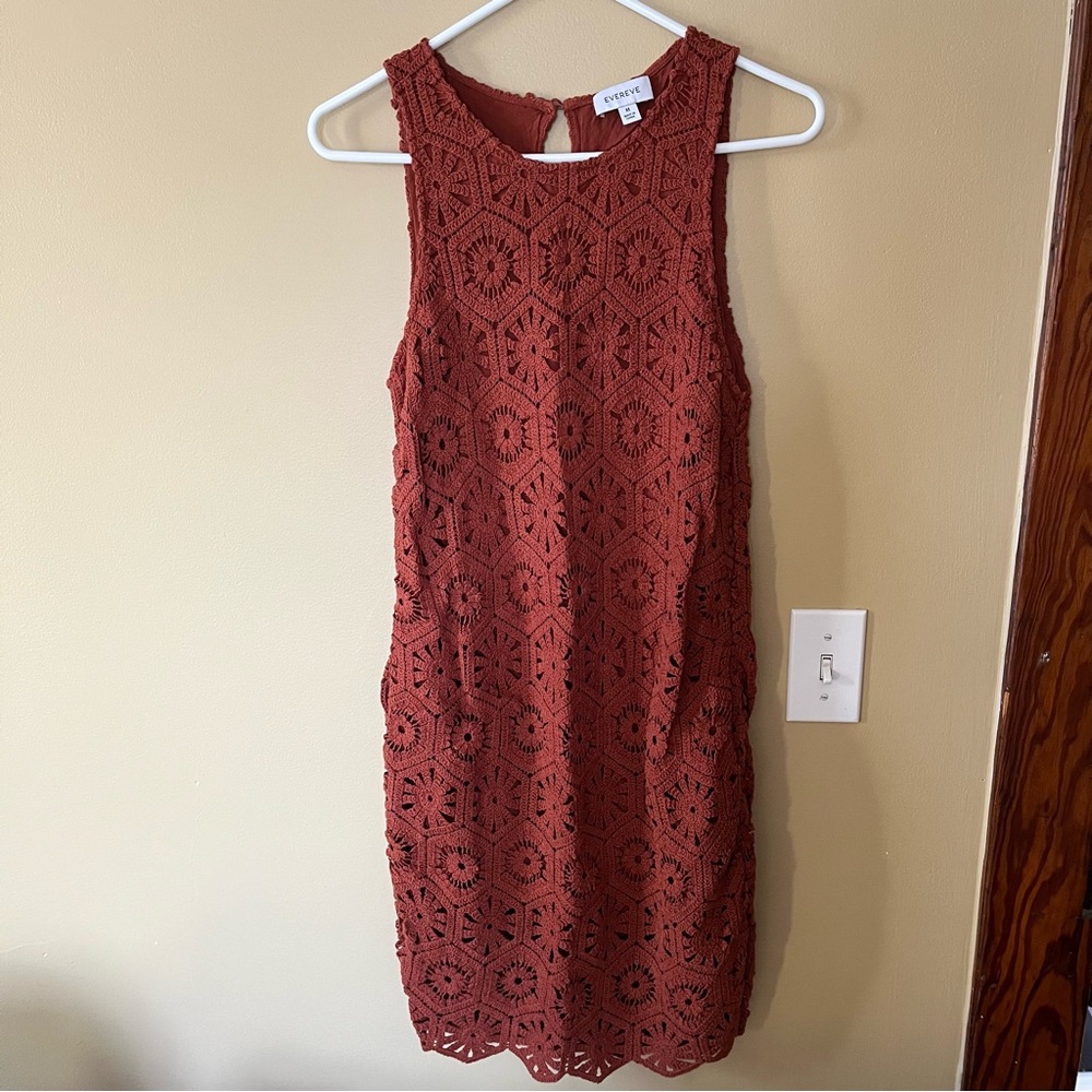 Evereve Rust Crochet Lace Midi Dress